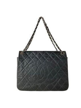 Chanel Shoulder Bag Maxi Quilted Gray Chain Silver